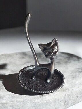 Vtg. Black Cat Ring Holder